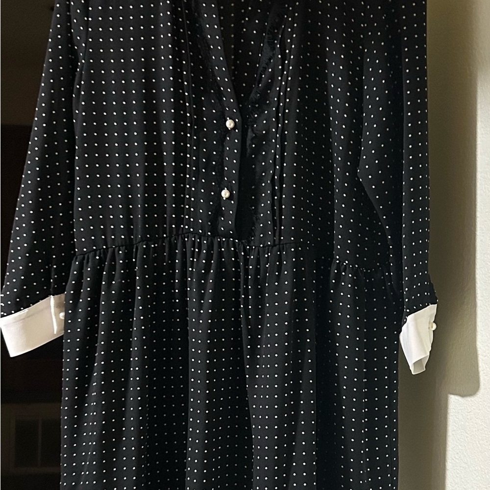 Zara Black and White Long Sleeve Polo Collar Dress